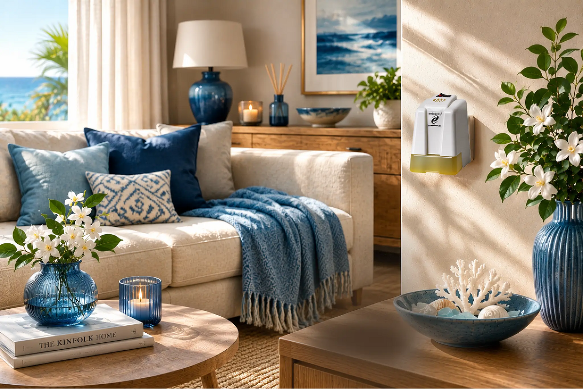 Blue huisparfum – sprankelende citrus met elegante bloemen en zachte houttonen Ambielectric